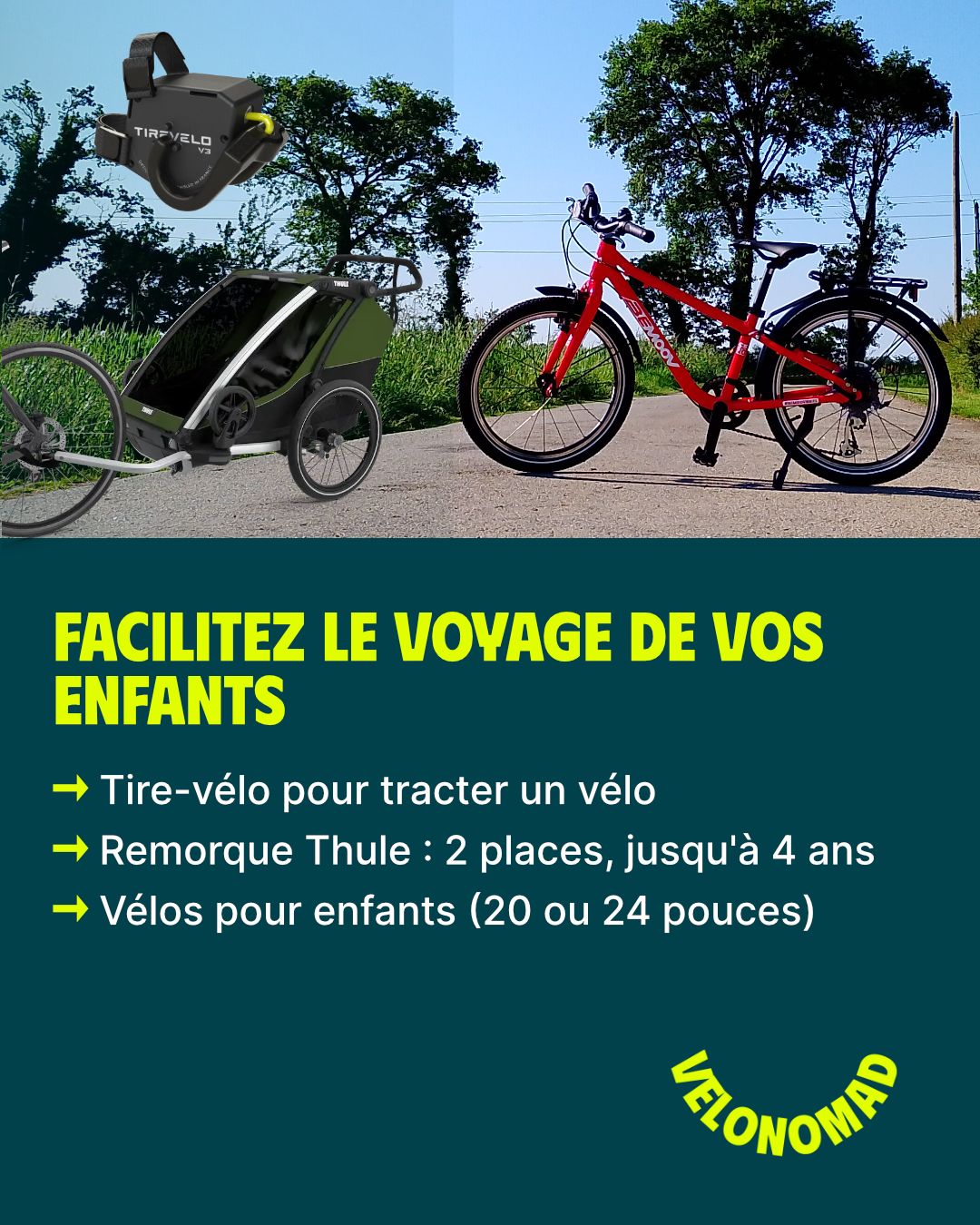 nos différents accessoires pour le voyage à vélo avec enfants